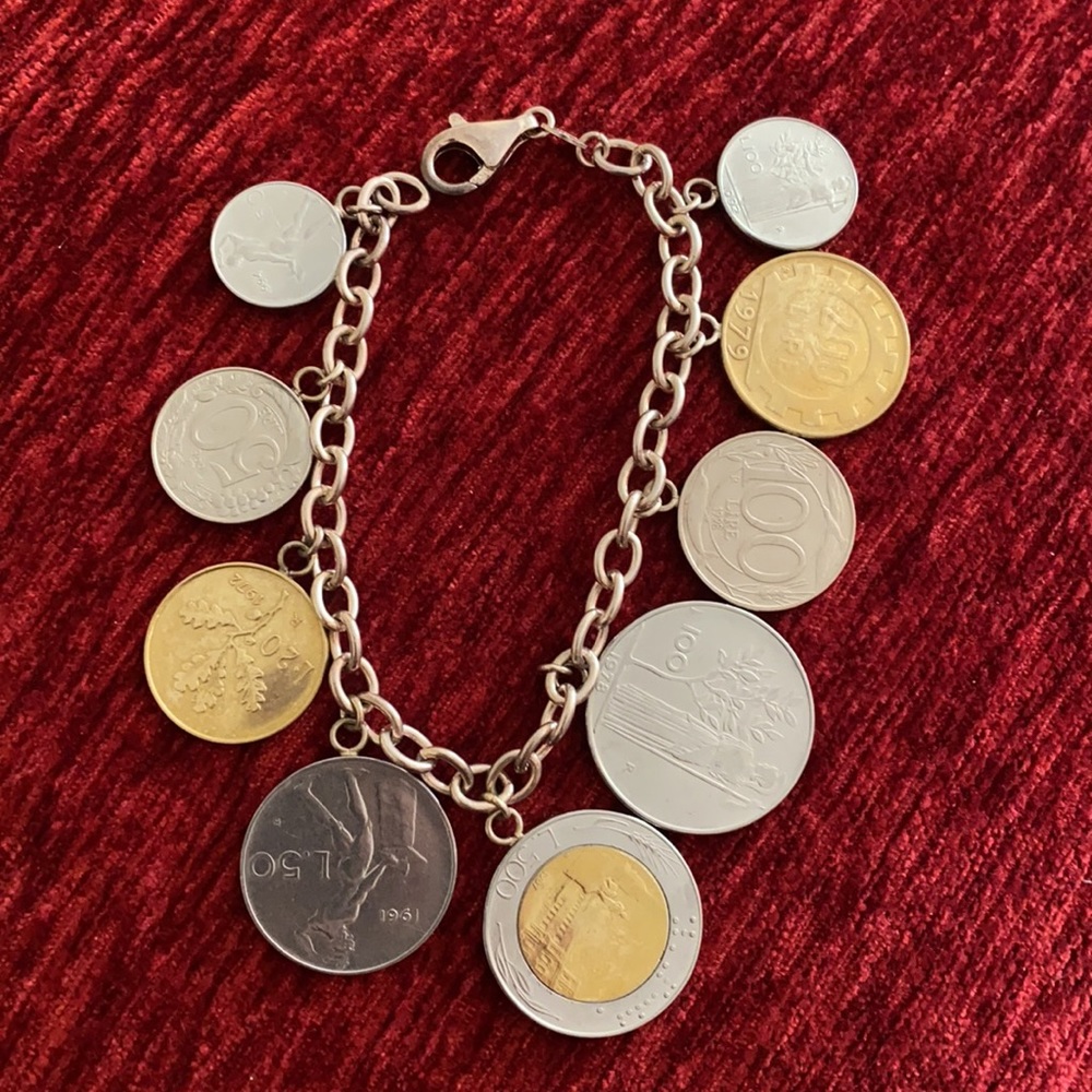 Italian Lira Lire coins - Sterling silver bracelet